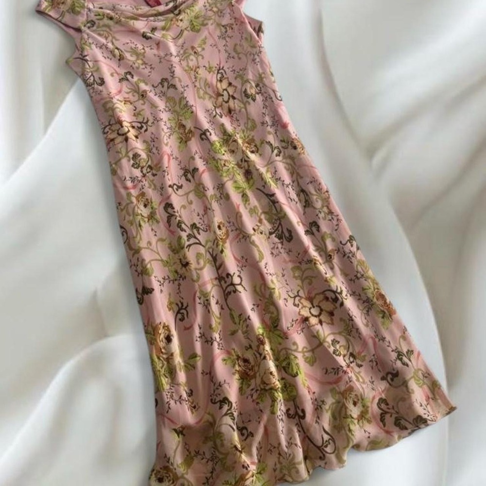 Y2K vintage Sangrio pink floral flowy cowl‎ neck maxi dress